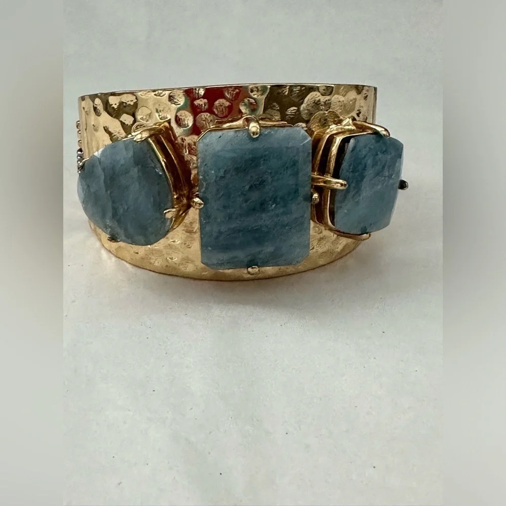 SALE:Fabrizio Giannone Designer Gold Tone hammered Bracelet/simulated stones